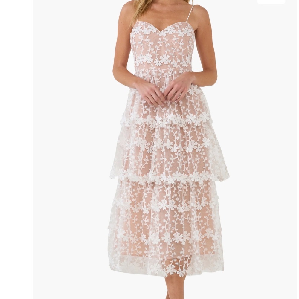 Endless‎ Rose Floral Lace Tier Dress Blush Pink XS Sweetheart Neck fairy wedding